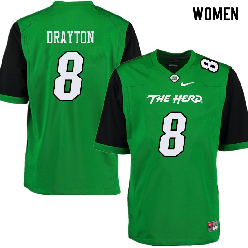 Women #8 Brandon Drayton Marshall Thundering Herd College Football Jerseys Sale-Green - Click Image to Close